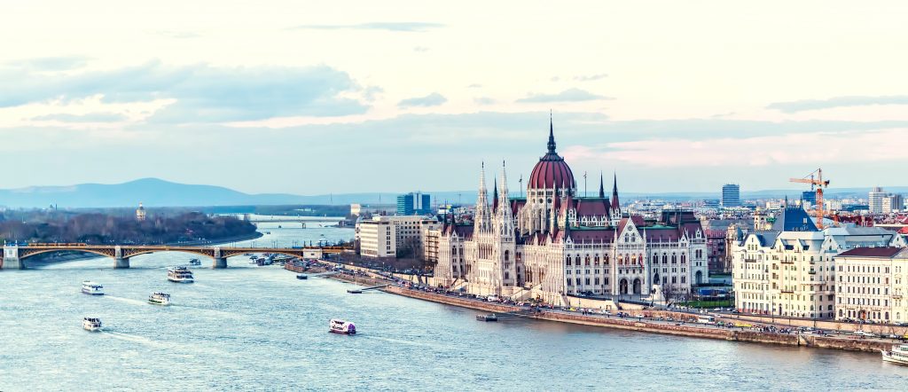 Sunset on the Danube River in Budapest, Hungary